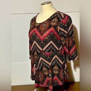 Coco’s CloZet 2X Boho paisley print Uneven hem 28” to 30”L 21” p2p 3/4 sleeves